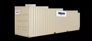 A 30ft shipping container with its doors closed, captured at an angle, showing the corrugated metal sides and secure lock mechanism.