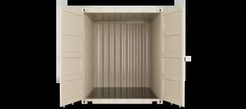 The inside view of a 10ft high cube shipping container, showcasing its interior with metal walls and floor, seen from the front towards the back.
