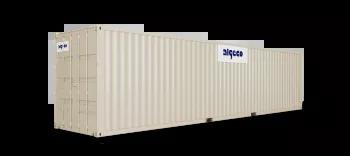 A 40ft high cube shipping container with its doors closed, captured at an angle, showing the corrugated metal sides and secure lock mechanism.