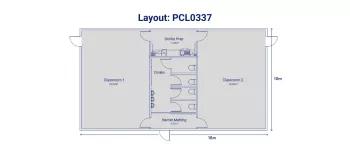 Single storey building with 2 classrooms, drinks prep area and toilets.