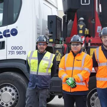 Algeco employees stood by Container Transport HGV