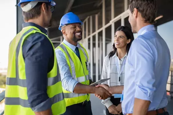 Construction team shaking hands