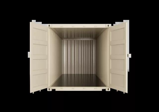 The inside view of a 20ft shipping container, showcasing its interior with metal walls and floor, seen from the front towards the back.