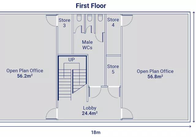 Algeco Two-Storey 4 Office Building with Toilets First Floorplan