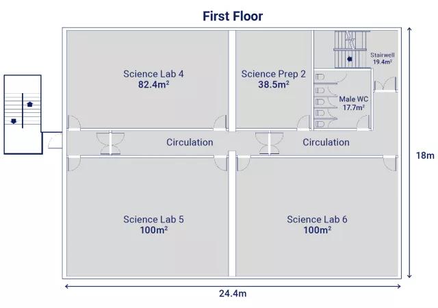 Algeco Three-Storey Science Building with Toilets - First Floorplan