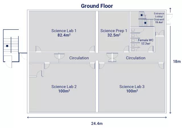 Algeco Three-Storey Science Building with Toilets - Ground Floorplan