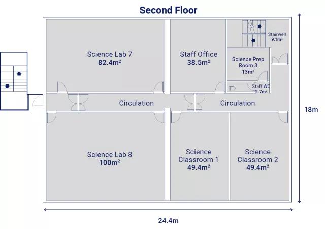 Algeco Three-Storey Science Building with Toilets - Second Floorplan