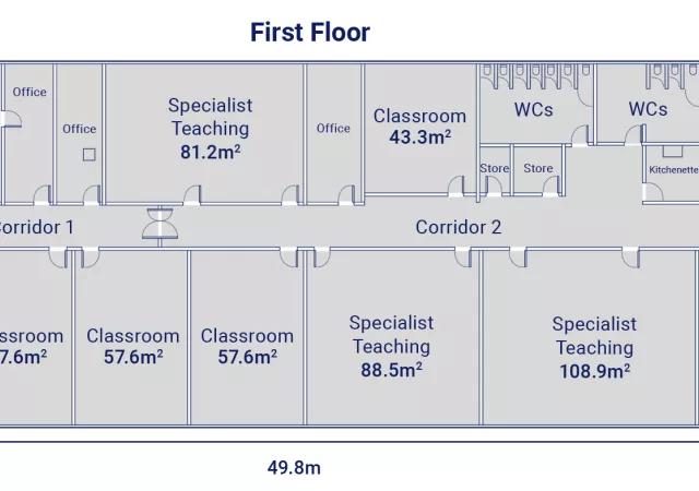 Algeco Large Two-Storey Education Building First Floorplan