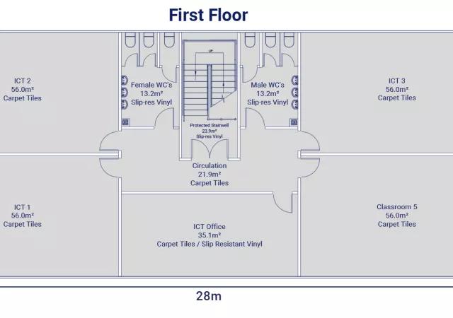 Two-Storey Classroom Building with Toilets - First Floorplan