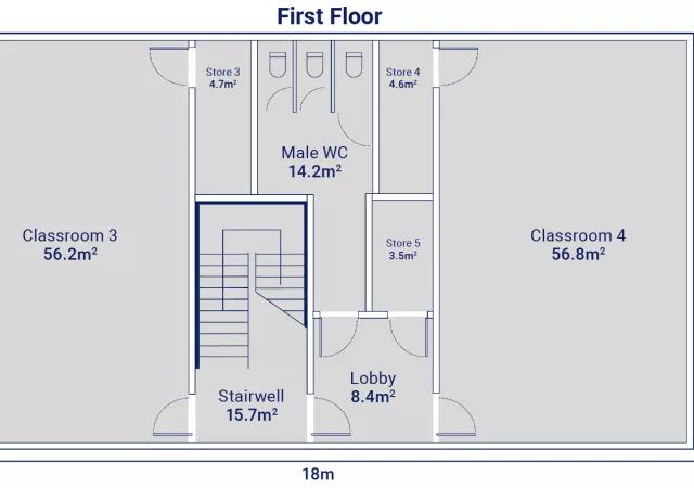 Algeco Double Storey 4 Classroom Building with Toilets and Stores - First Floorplan