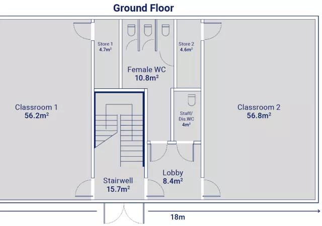 Algeco Double Storey 4 Classroom Building with Toilets and Stores - Ground Floorplan