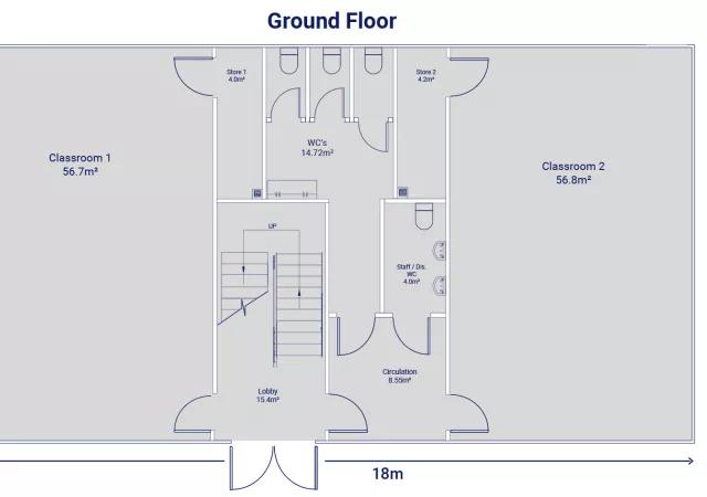 Algeco Two-Storey Classroom Building with Toilets - ground Floorplan