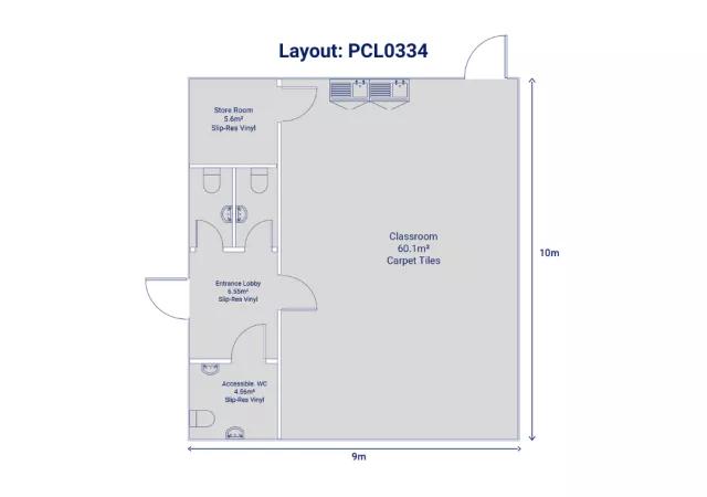 Single storey classroom building with Store room and toilets, including entrance lobby.
