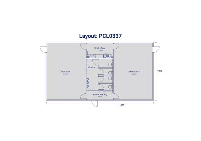 Single storey building with 2 classrooms, drinks prep area and toilets.