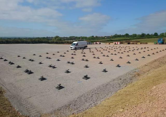 JackPad - Reusable Foundations Pads laid out ready for Algeco UK Site Accommodation